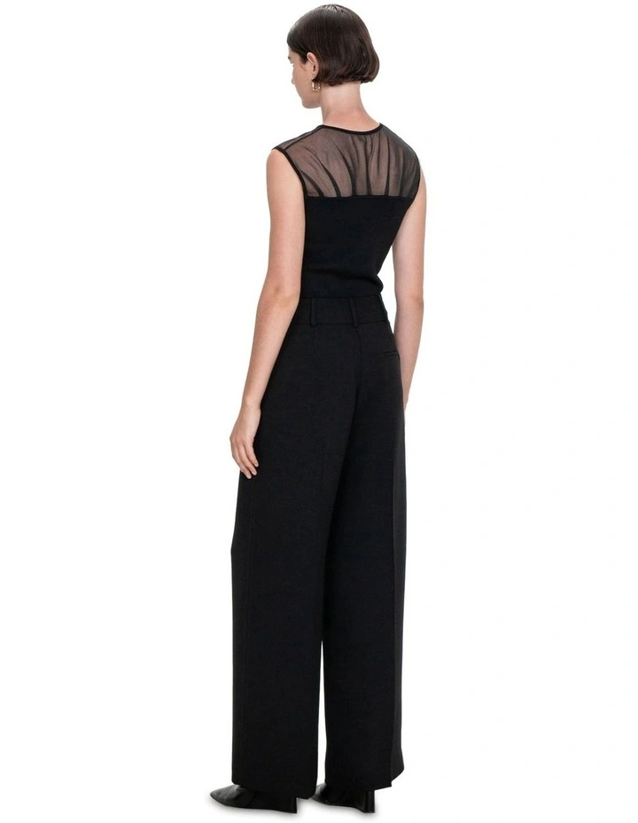 Gathered Sheer Yoke Knit in Black
