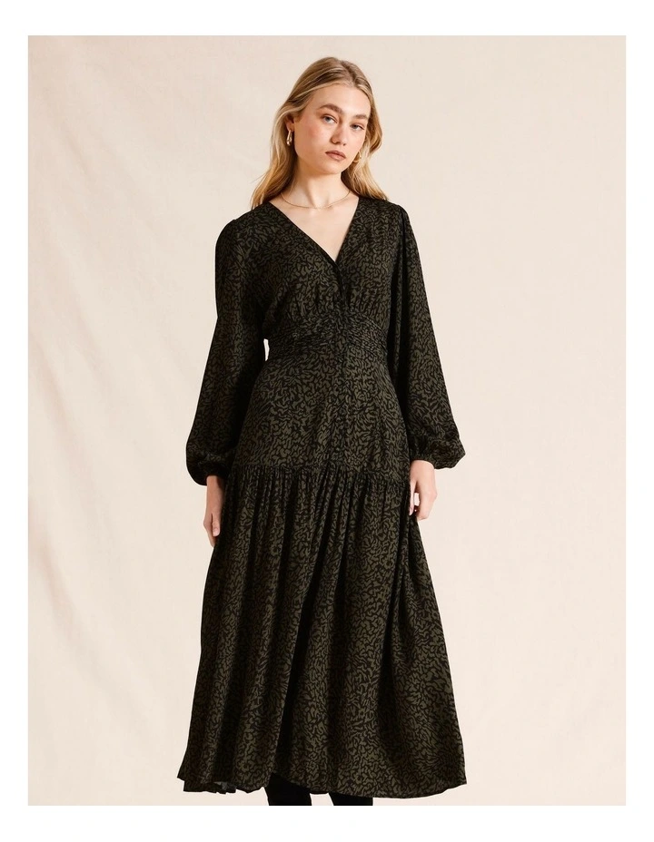 Gathered Waist Maxi Dress in Khaki