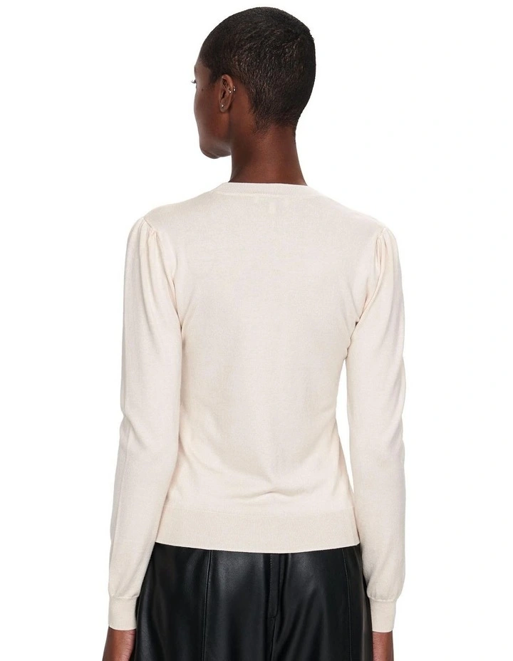 Long Puff Sleeve Round Neck Knit in Cream