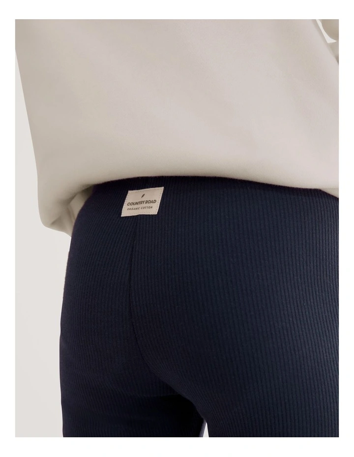 Organically Grown Cotton Blend Solid Rib Legging in French Navy