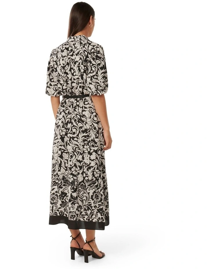 Monique Short Sleeved Shirt Midi Dress in Black Multi