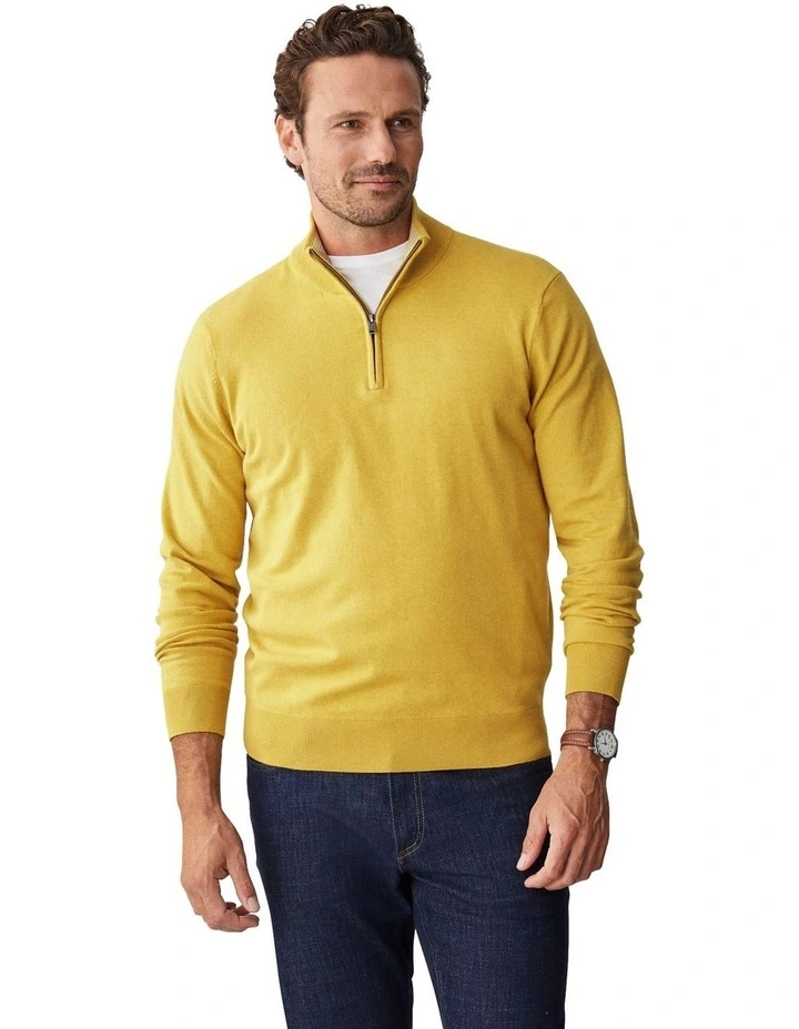 High Flex Half Zip Knit Top in Amber Yellow