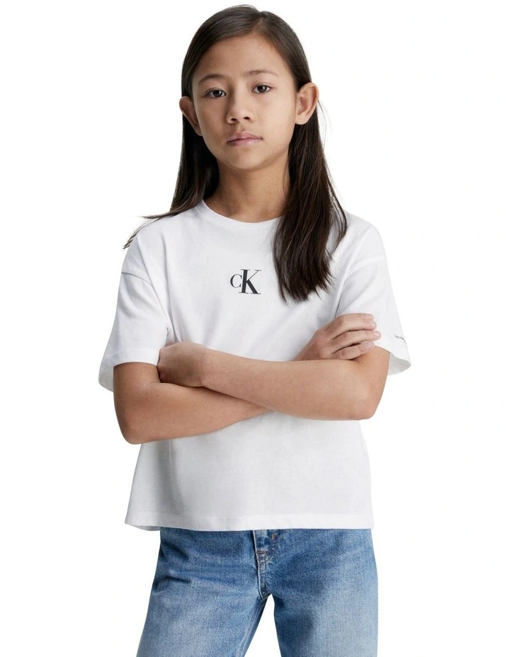 CK Logo Boxy T-shirt in Bright White