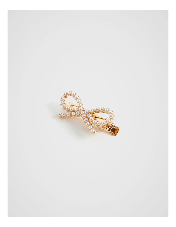 Pearl Bow Duck Clip in Creme