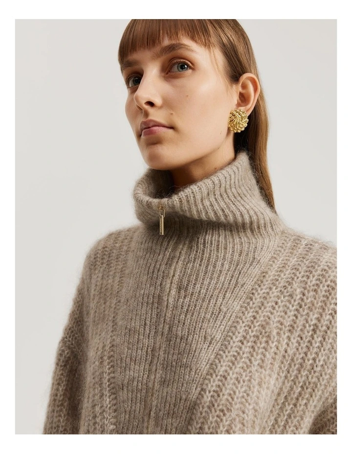 Zip Detail Knit in Fawn Marle
