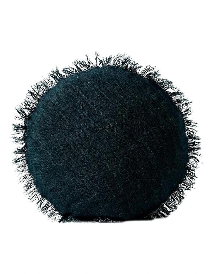 Vintage Linen Fringe 45cm Round Cushion in Slate