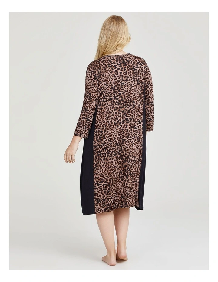 Bamboo Animal Spliced Nightie in Print/Black