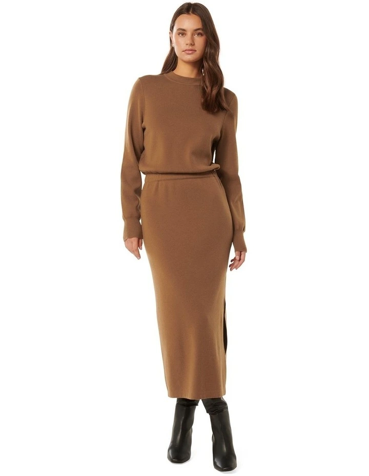 Carmella Knit Midi Dress in Brown