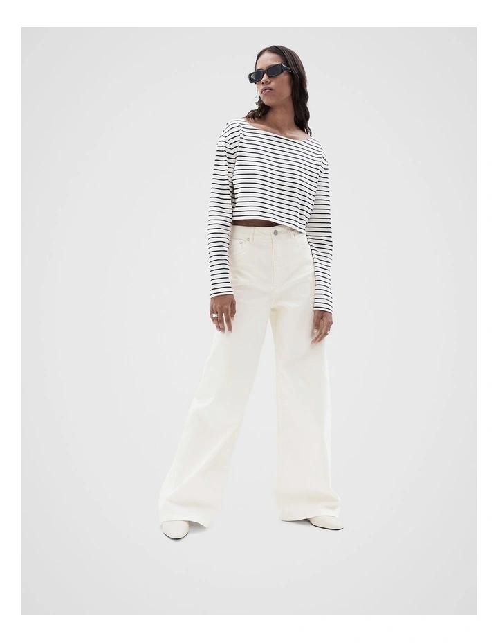 Cropped Stripe Top in Ecru Navy Stripe
