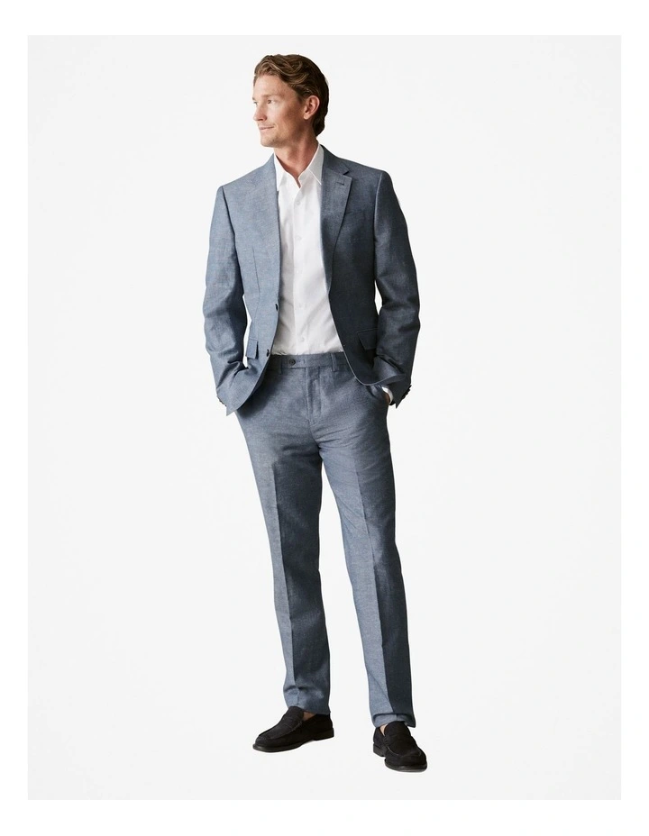Slim Fit Yarn Dyed Cotton Linen Pant in Slate Blue