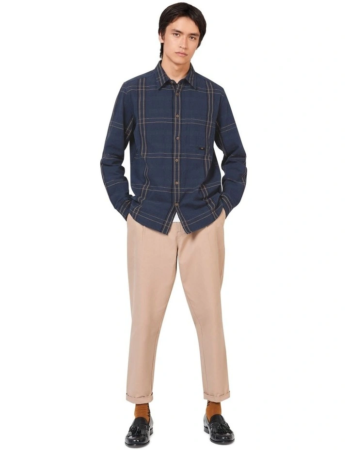 Mixed Weave Check Long Sleeve Shirt in Blue