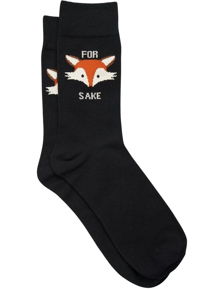 Fox Pun Socks in Black