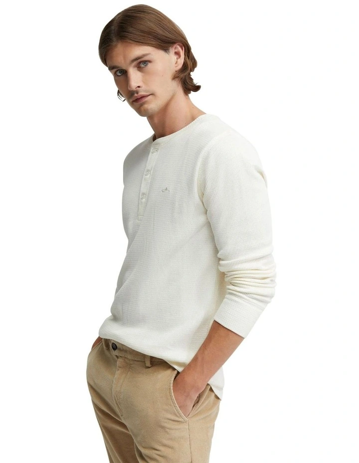Henry Organic Cotton Waffle Long Sleeve Tee in Cream