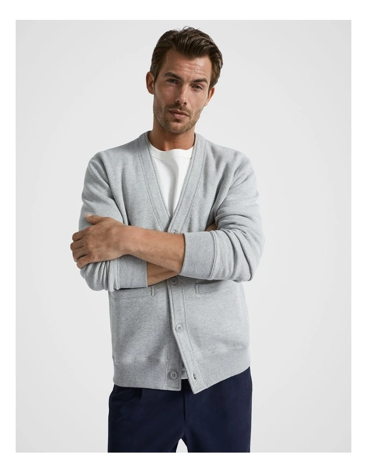 Varsity Sweat Cardigan in Grey Marle