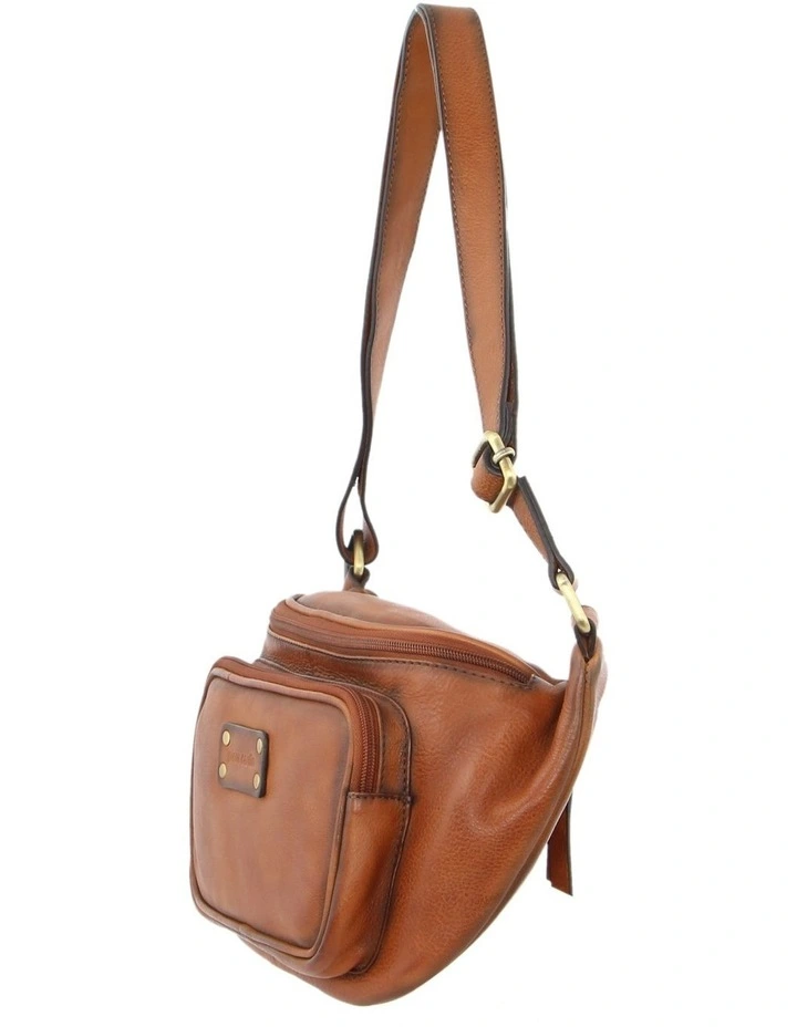 Burnished Leather Sling Bag in Cognac