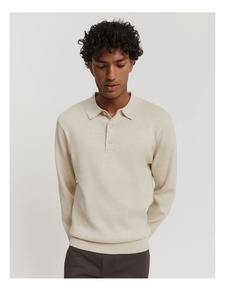 Australian Cotton Knit Polo in Oat Milk