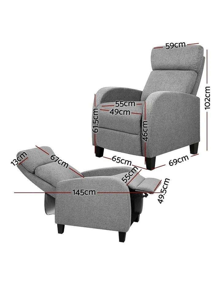 Fabric Reclining Arm Chair in Grey