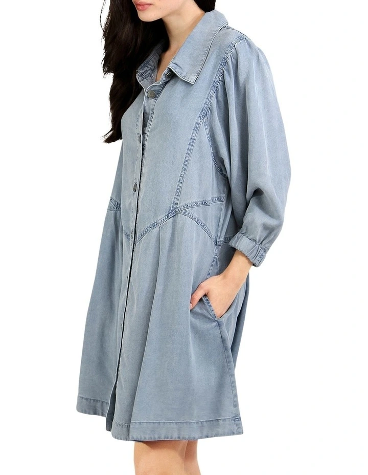 Supercut Denim Dress in Mid Blue