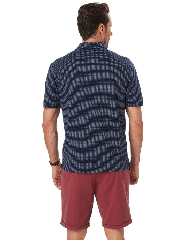 Smart Jacquard Grid Polo Shirt in Navy