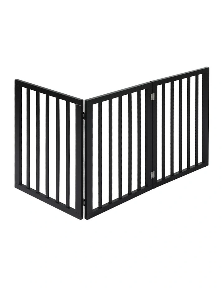 3 Panels Wooden Pet Gate in Black