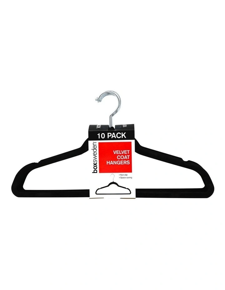 10PK Velvet Hanger/Wardrobe/Storage Organiser for Clothes/Shirt Black