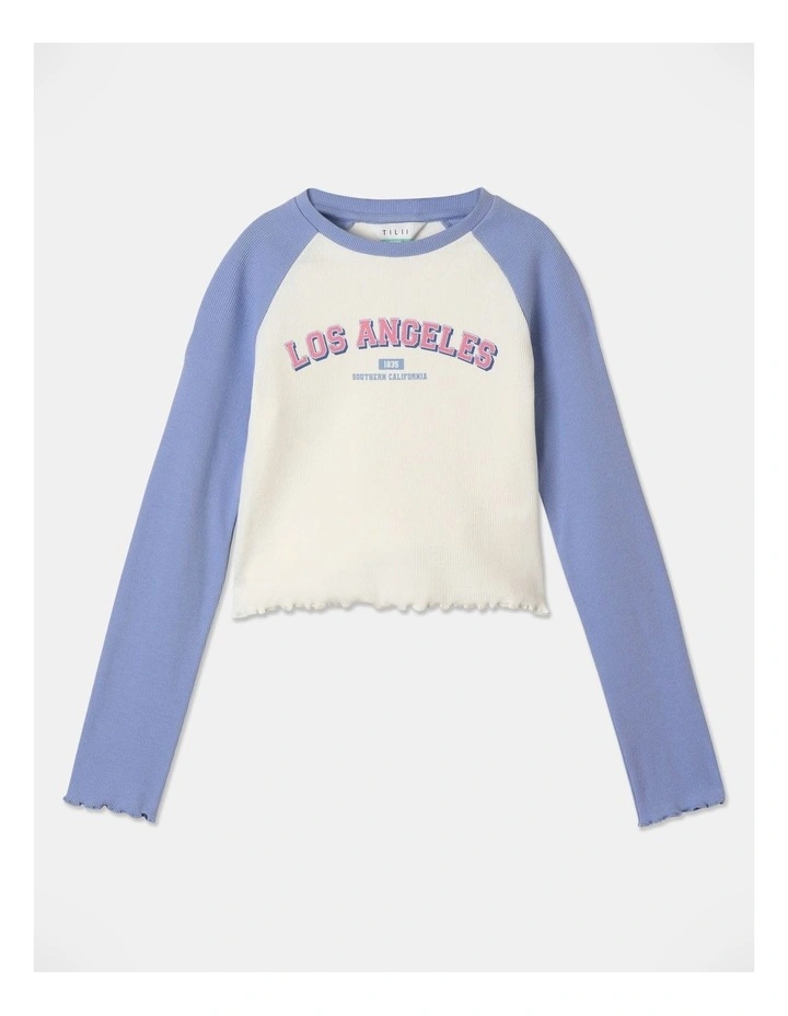 Long Sleeve Rib Raglan Top in Light Blue