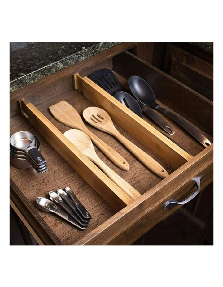 Bamboo Drawer Dividers Premium Anti-Slip Rubber Pad 6 Set 44-55cm in Wood