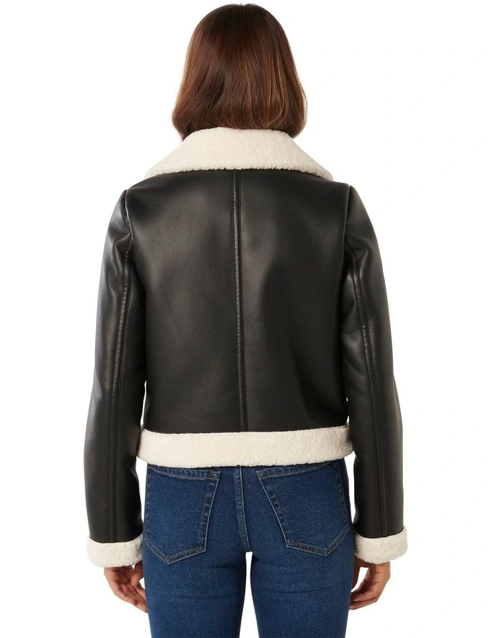 Jessy Vegan Leather Aviator Jacket in Black Multi
