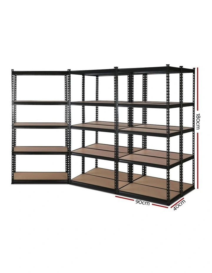 5 Shelves Steel Warehouse Storage Rack 5x0.9M in Black