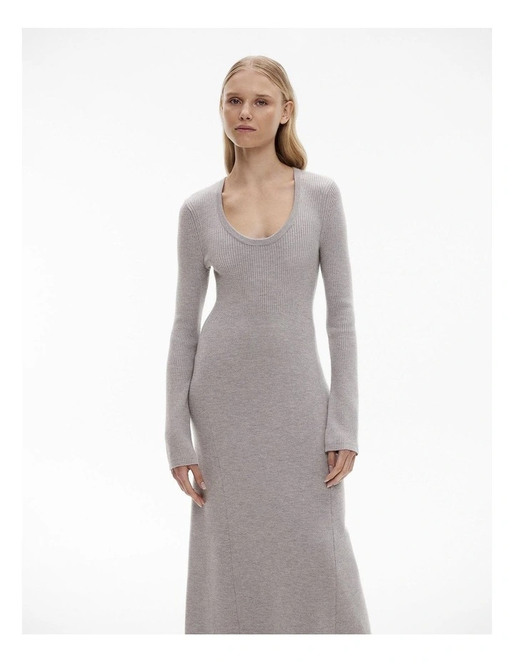 Wool Blend Scoop Knit Dress in Mid Grey Marle