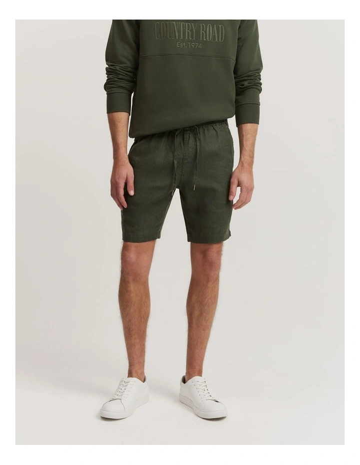 Organically Grown Linen Drawcord Short in Eden Green