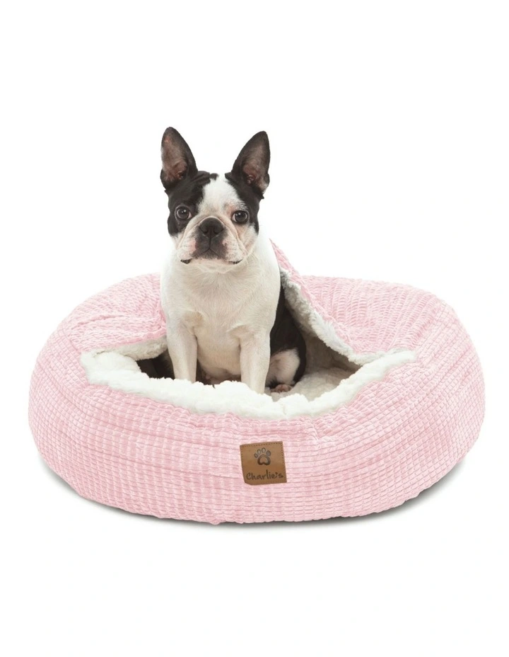 Snookie Hooded Calming Dog Bed in Pink