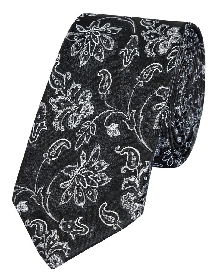Mono Paisley Jacquard Tie 7Cm in Black