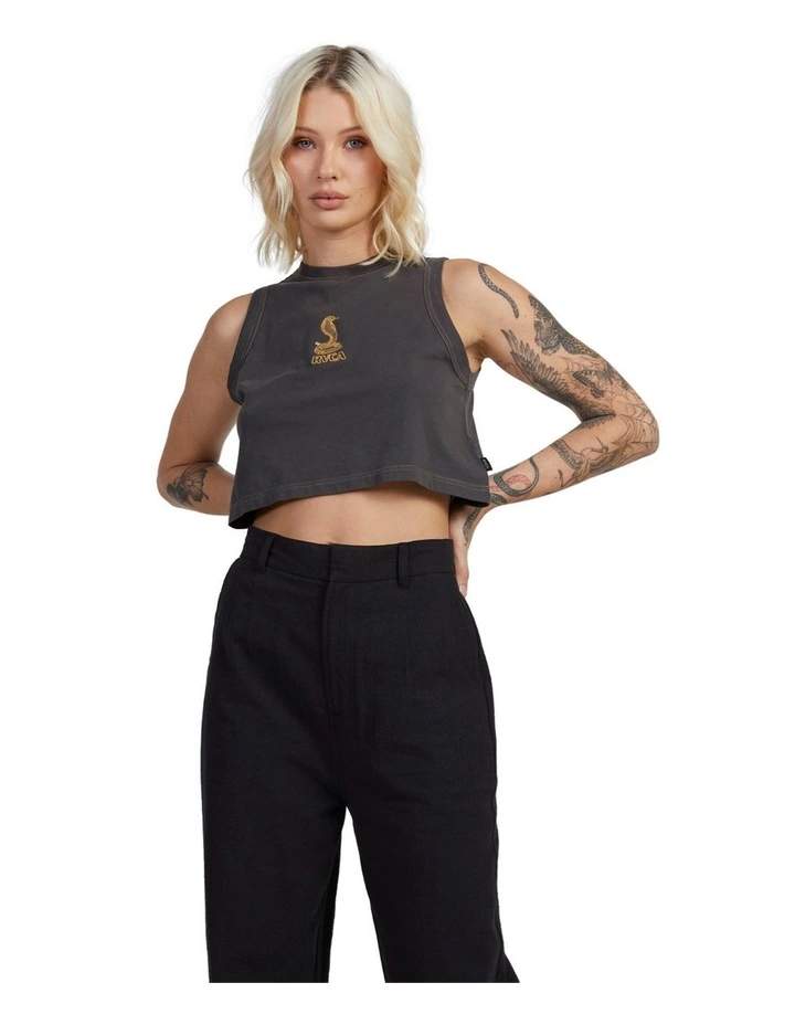 Snake Control Half Muscle Top in Black