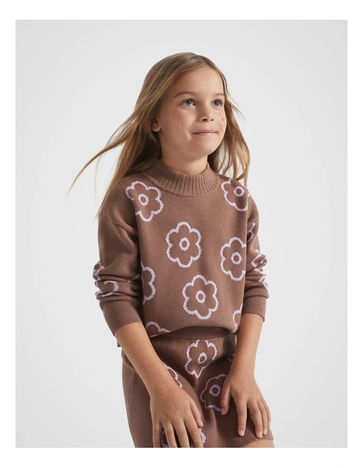 Flower Knit Sweater in Cocoa