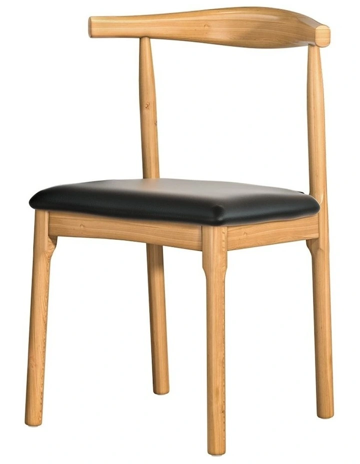 Dining Chair Rubber Wood Leather Seat in Black