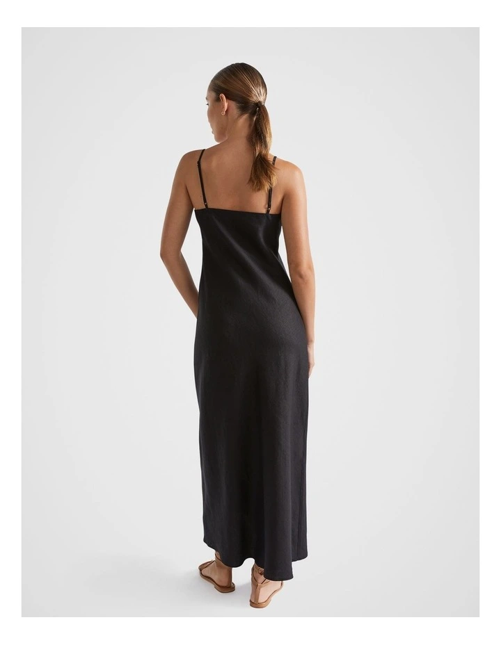 Core Linen Slip Maxi Dress in Black