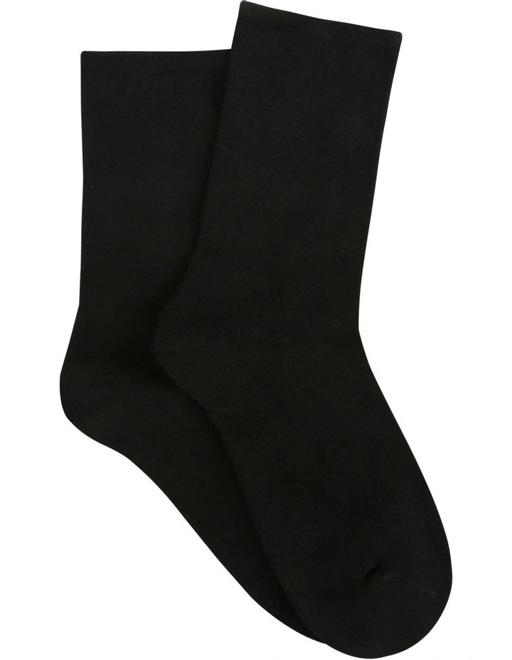 Bamboo Soft Top 2 Pair Crew Length Socks in Black