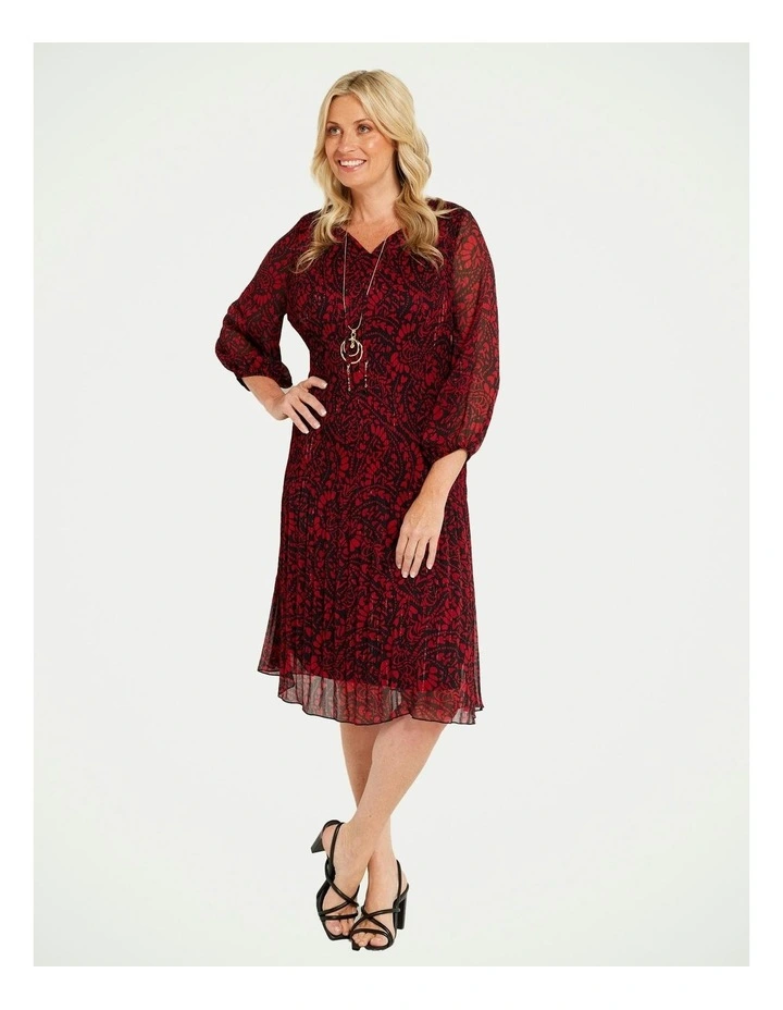 Trafalgar Plisse Dress in Red/Black