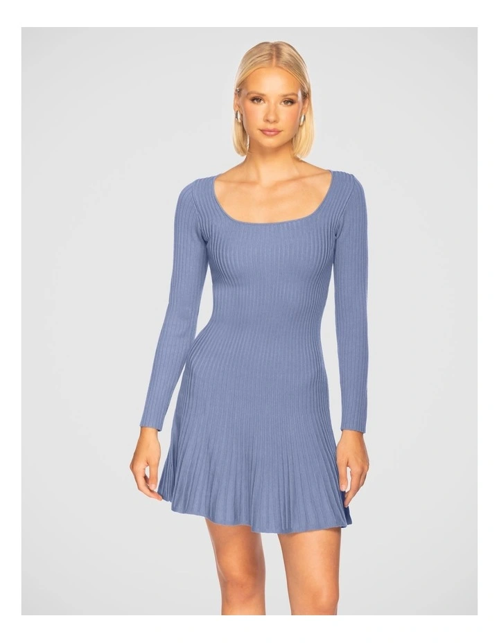 Emillia Square Neck Knit Dress in Dusty Blue
