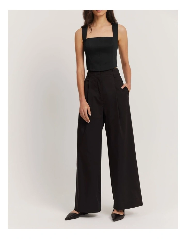 Cotton Wide Leg Pant in Black