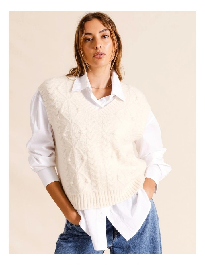 Cable Knit Vest in Beige