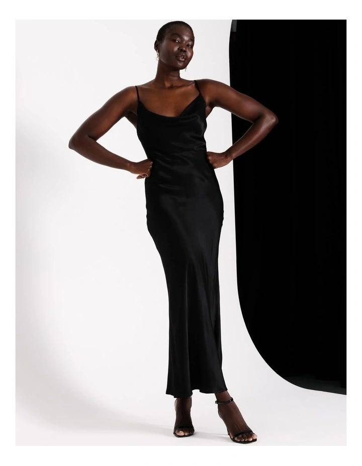 Cowl Neck Slip Dress in Black