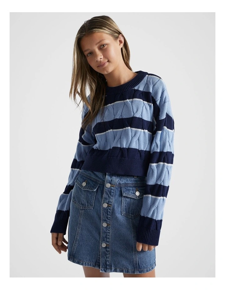 Stripe Crop Knit in Ink Blue