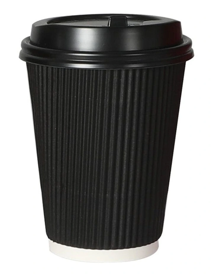 Disposable Takeaway Coffee Cups with Lids 16oz x200 in Black