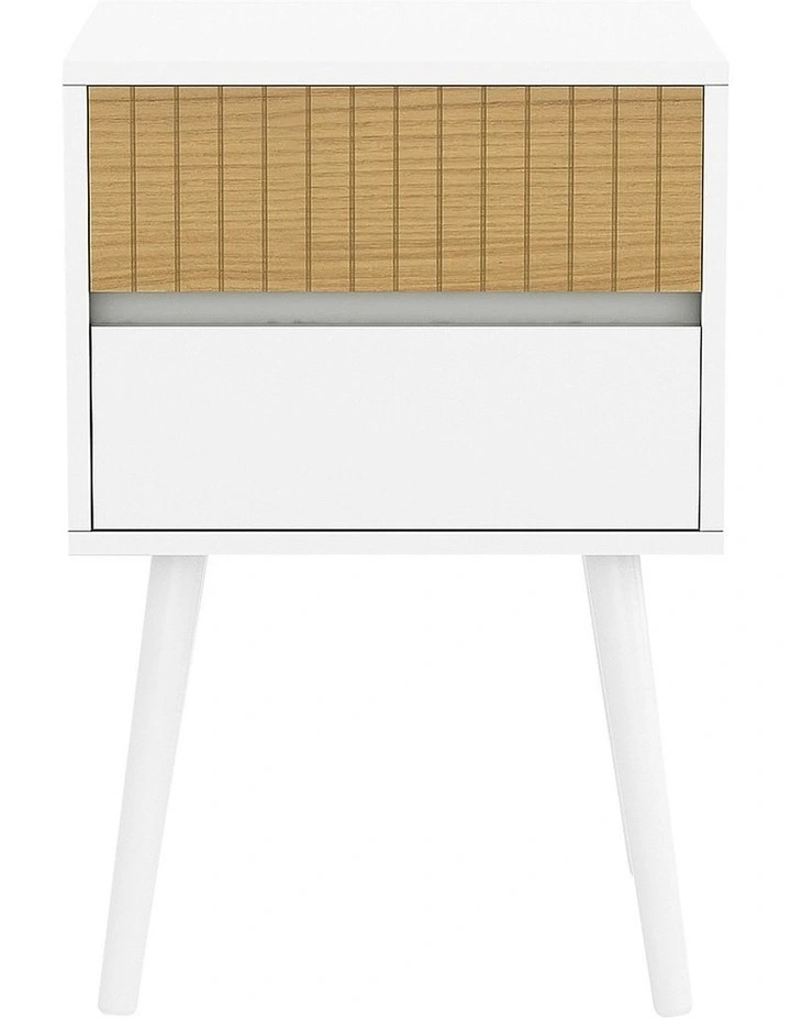 Clio Bedside Table Night Stand in White/Natural