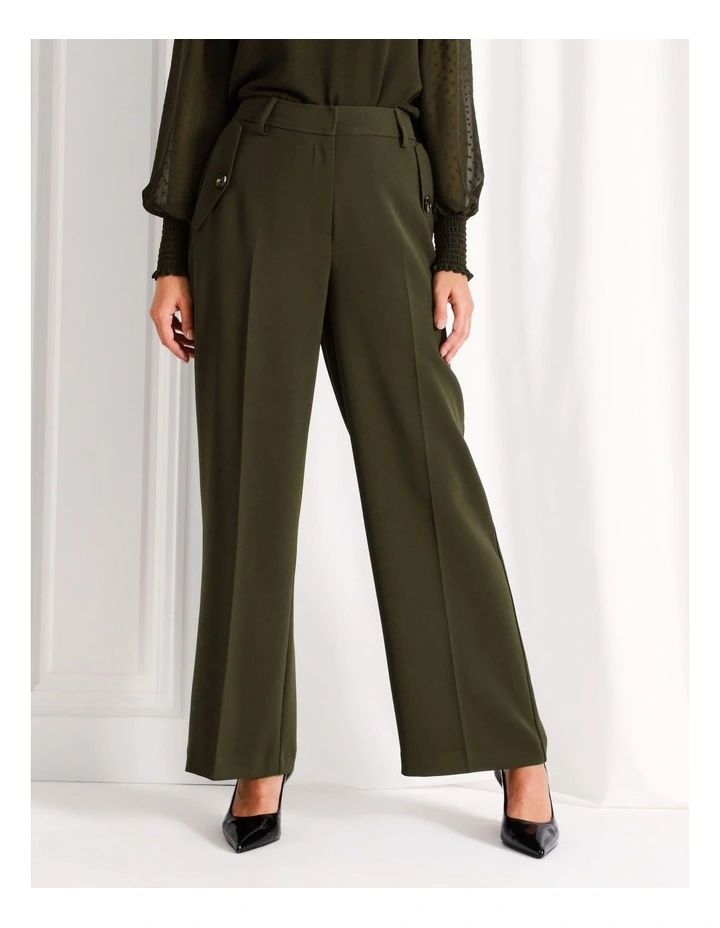 Button Pocket Wide Leg Pant in Khaki