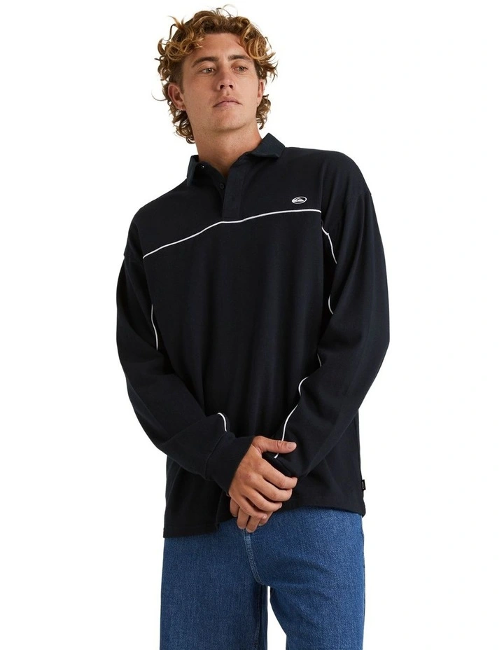 Modular Rugby Long Sleeve Polo Shirt in Black