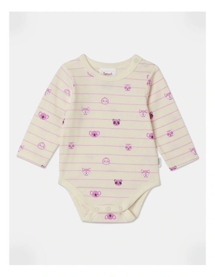 Essential Animal Faces Longsleeve Bodysuit in Cream