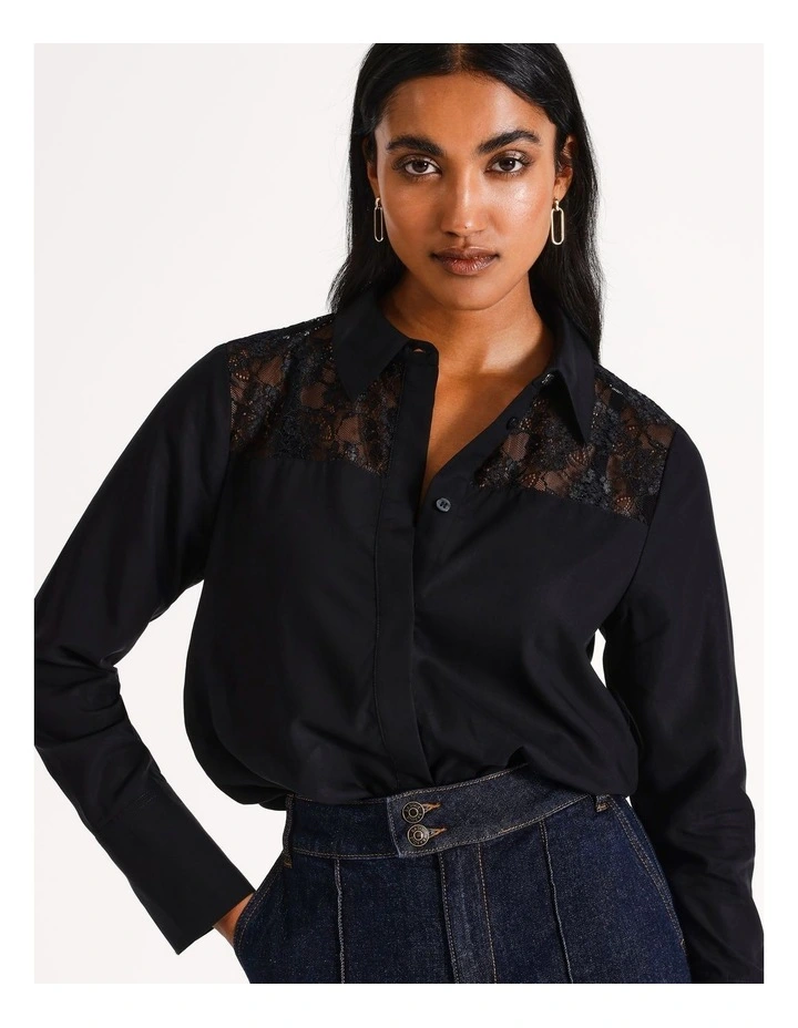 Lace Yoke Shirt in Black